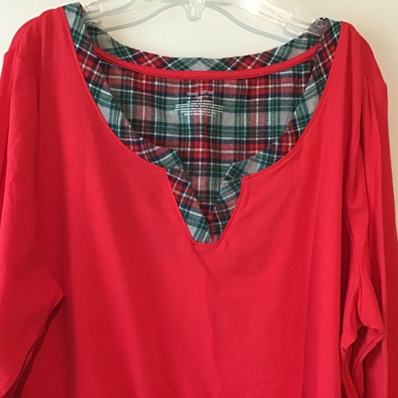 Top XL Red Plaid Trim Leisure, NWT by Sleep Sense - Picture 2 of 5